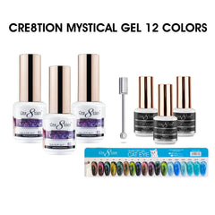 Cre8tion Mystical Gel 0.5oz - Full Set 12 colors w/ 1 Magnet, 3 Top Diamond 0.5oz & 1 Color Chart