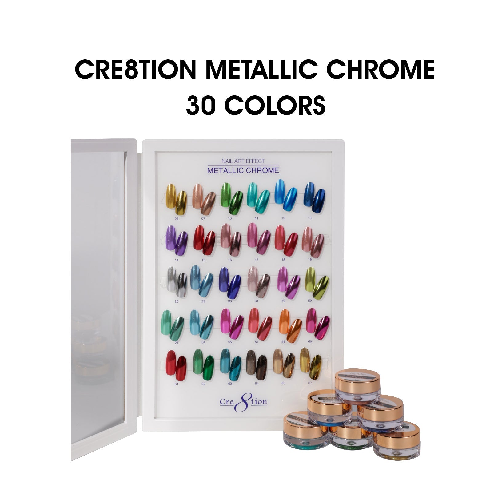 Cre8tion Nail Art Metallic Chrome 1g - Full Set 30 Colors w/ 1 Acrylic Booklet