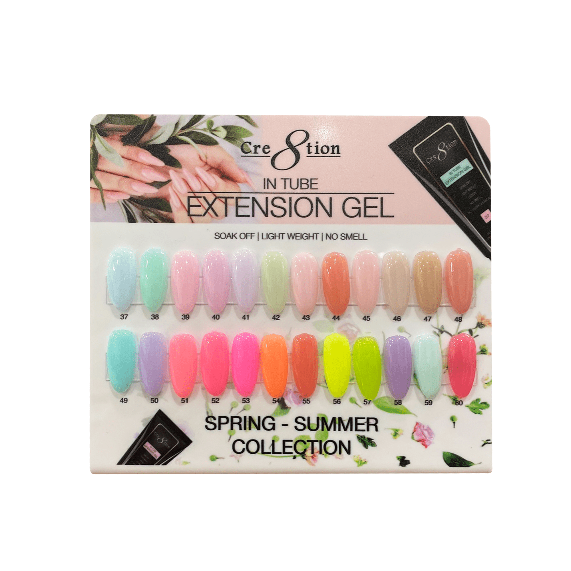 Cre8tion Counter Display Color Chart - Poly Gel-Extension Gel In Tube 24 colors (#37-#60) Spring - Summer Collection