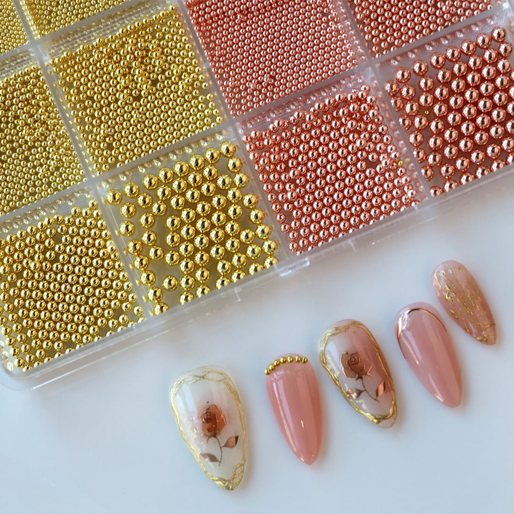 Cre8tion Nail Art Accessory Assorted Rose Gold & Gold Beads 05