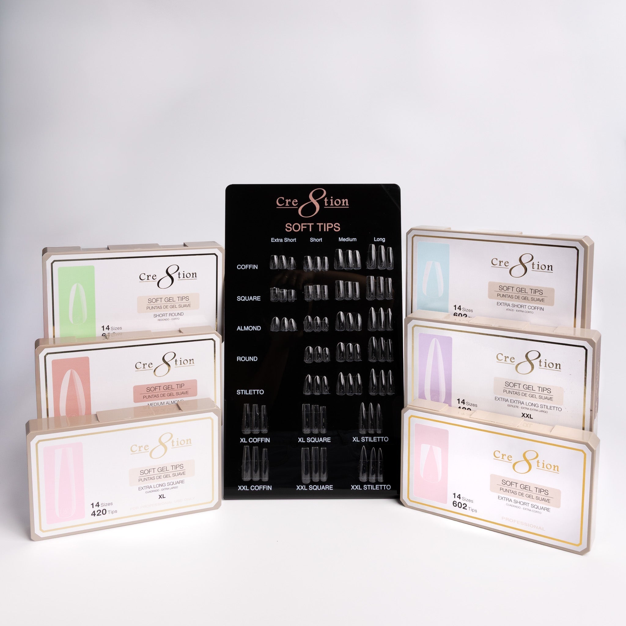 Cre8tion Soft Gel Tips - Full Set 24 Styles w/ 1 Display Shape Chart