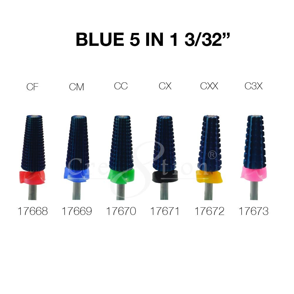 Cre8tion Blue 5 in 1 Nail Filing Bit 3/32"