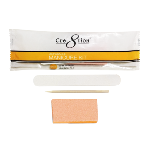 Cre8tion Disposable Manicure Kit: 1 Mini White File, 1 Slim Orange Buffer, 1 Wood Pusher