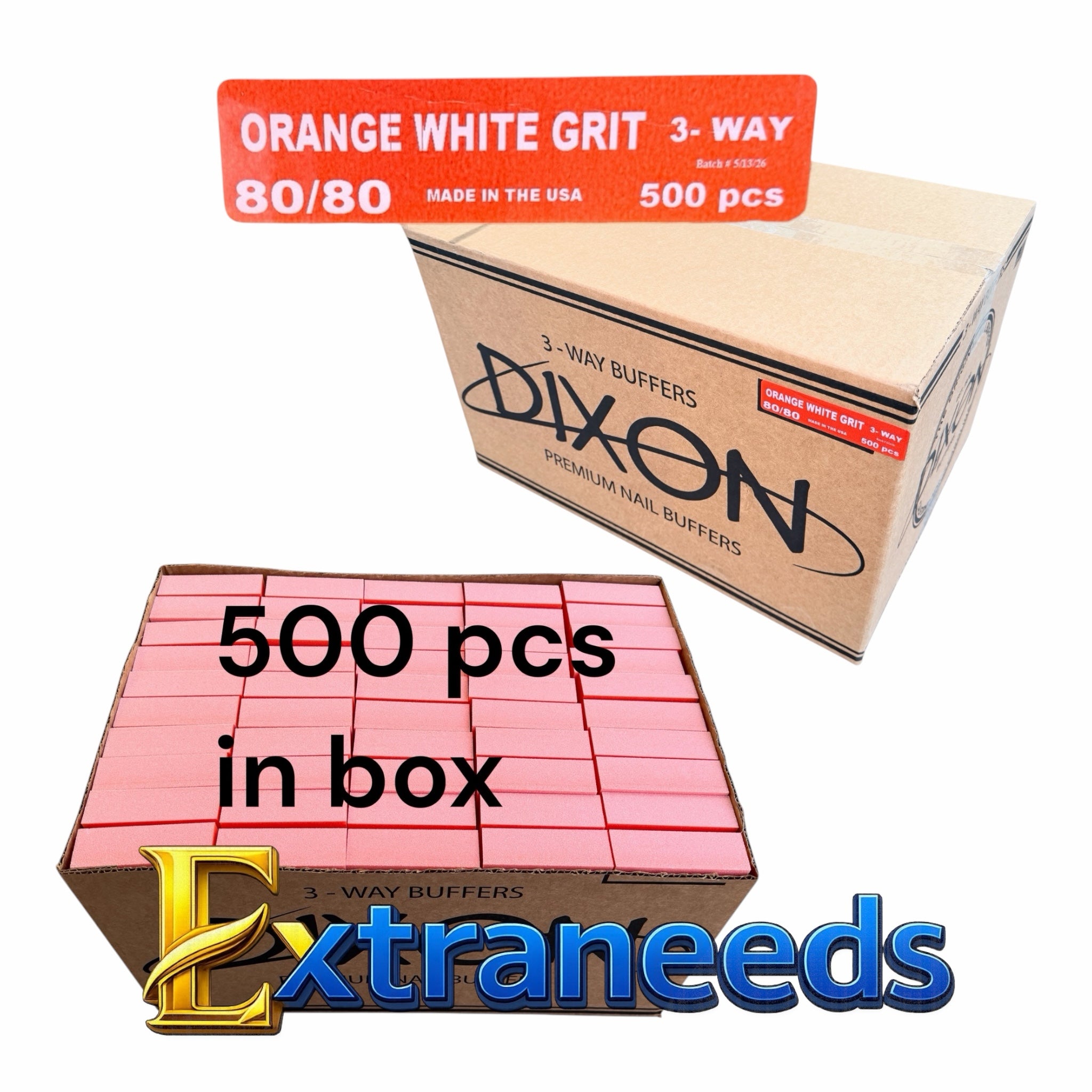 My Store Dixon 3-way nail buffer blocks in a bulk 500-piece box with 80/80 grit for professional salon nail care.