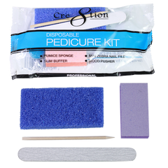 Cre8tion Disposable Kit C Pedicure: 1 Slim Buffer, 1 Blue Pumice Sponge, 1 Mini Zebra Nail File, 1 Wood Pusher