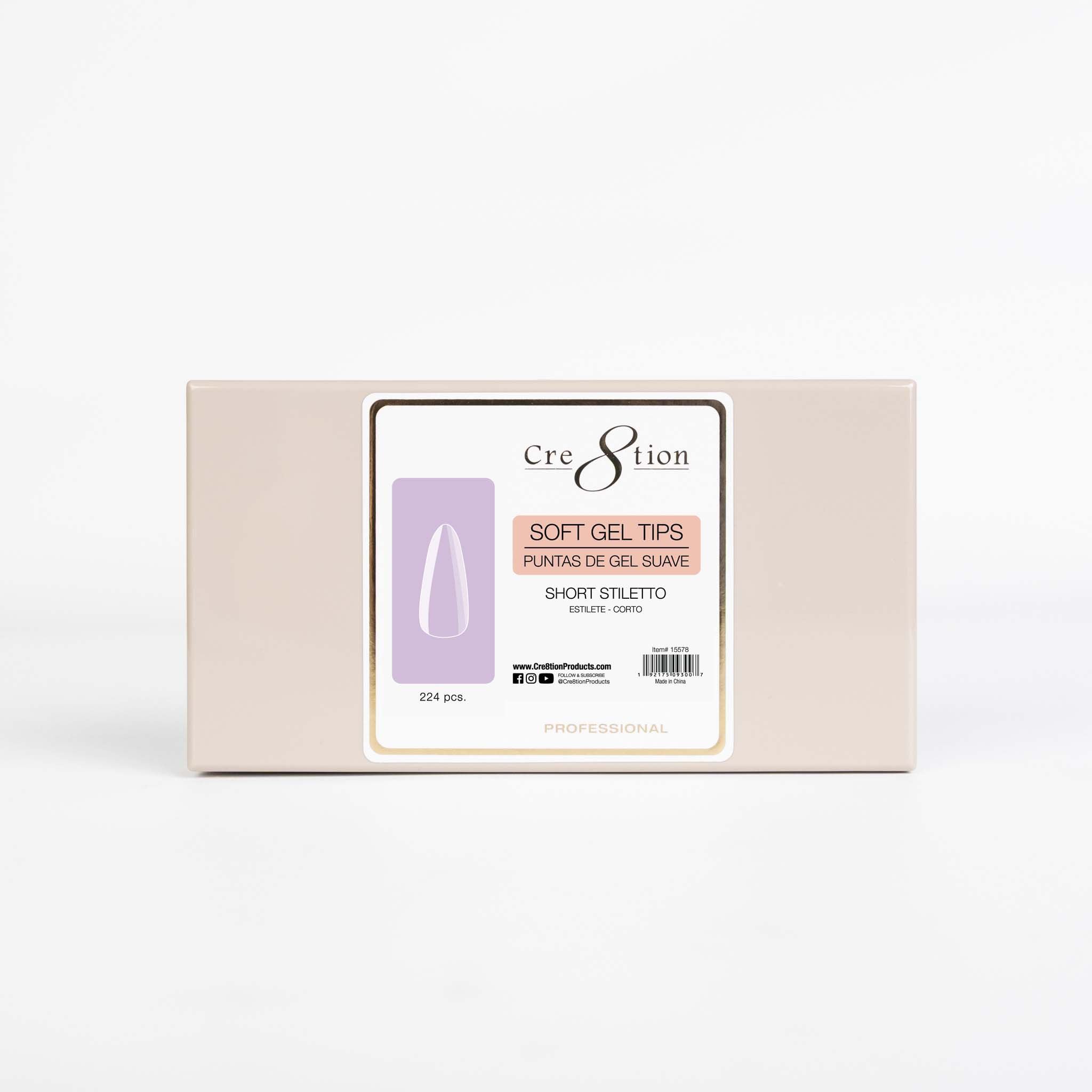 Cre8tion Soft Gel Tips - Stiletto Short Mini Box 224pcs