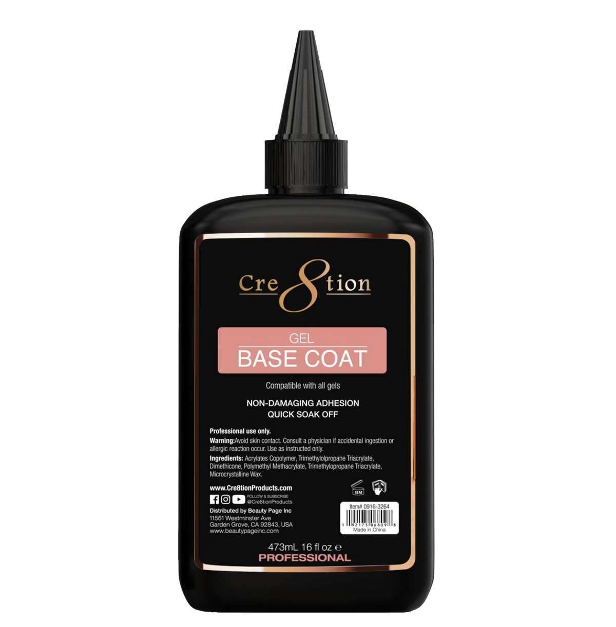 Cre8tion Soak Off Gel Base Coat Refill 16oz