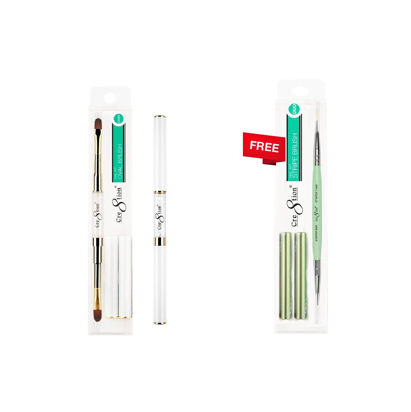[Bonus Combo] Cre8tion Duo Nail Art Brush Square #12273 - with 1 Free Mini Striper Duo Nail Art Brush #12221