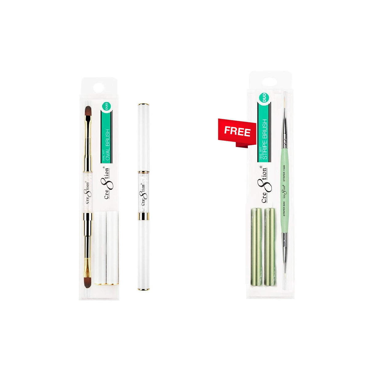[Bonus Combo] Cre8tion Duo Nail Art Brush Square #12273 - with 1 Free Mini Striper Duo Nail Art Brush #12221