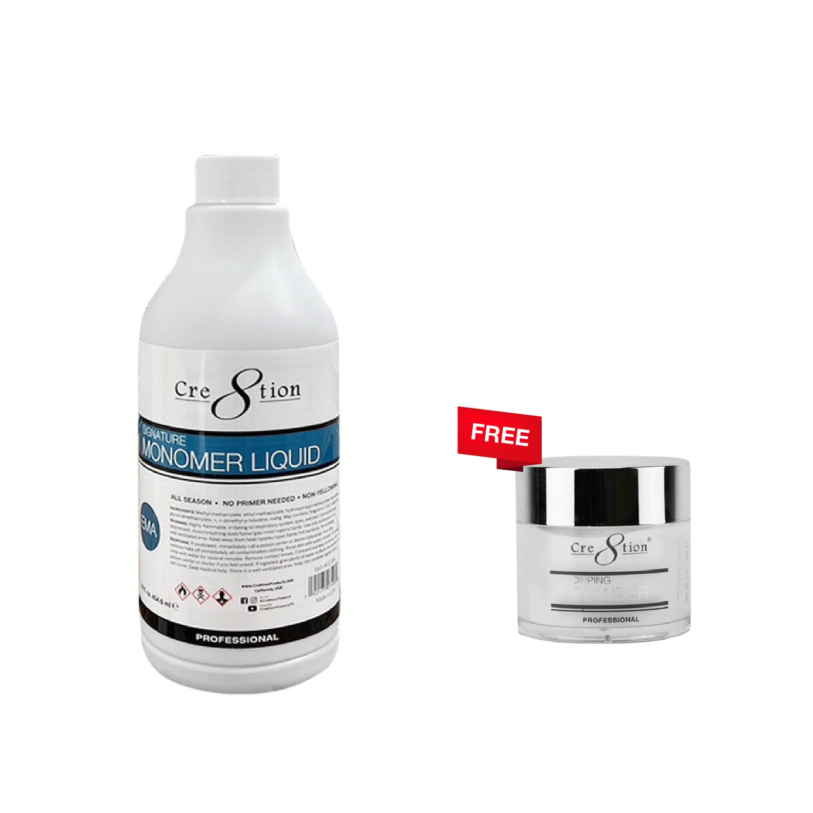 [Bonus Combo] Cre8tion Signature Monomer Liquid 16oz - with 1 Free Clear Powder 1.7oz