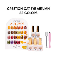 Cre8tion Cat Eye Gel 0.5oz - Autumn Collection - 22 colors w/ 1 Round Shape Magnet, 1 Magnet Duo & 1 Color Chart
