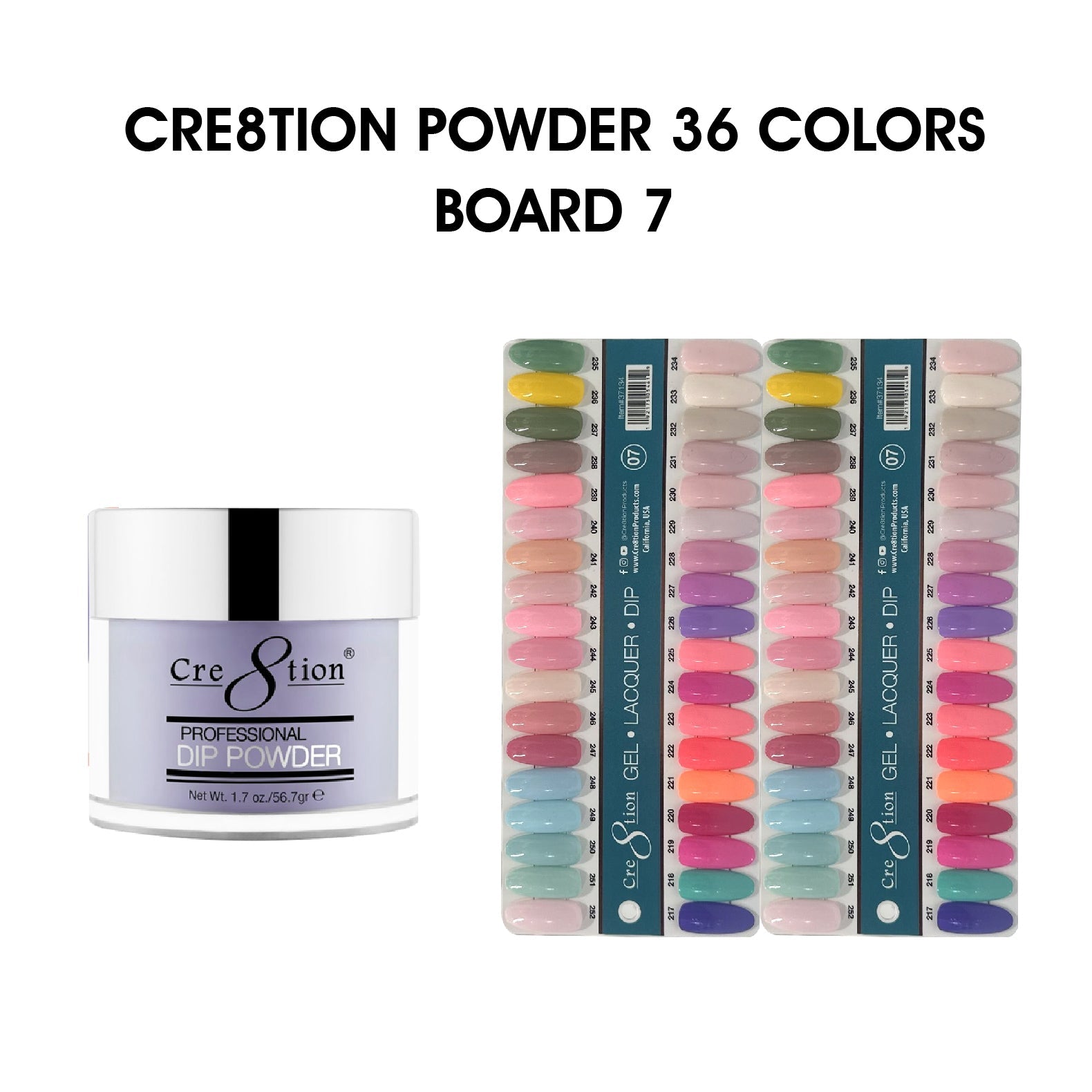 Cre8tion Matching Color - 36 colors Board 7 #217-#252 w/ 2 Color Chart