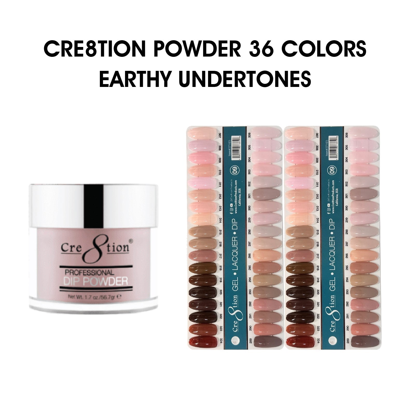 Cre8tion Matching Color - Earthy Undertones Collection - 36 Colors w/ 2 Color Chart
