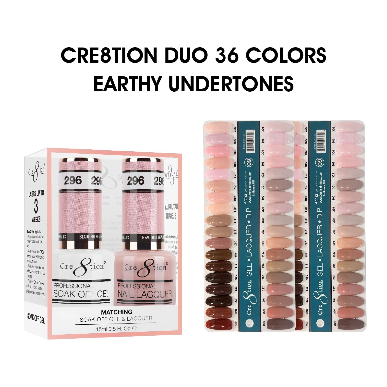 Cre8tion Matching Color - Earthy Undertones Collection - 36 Colors w/ 2 Color Chart