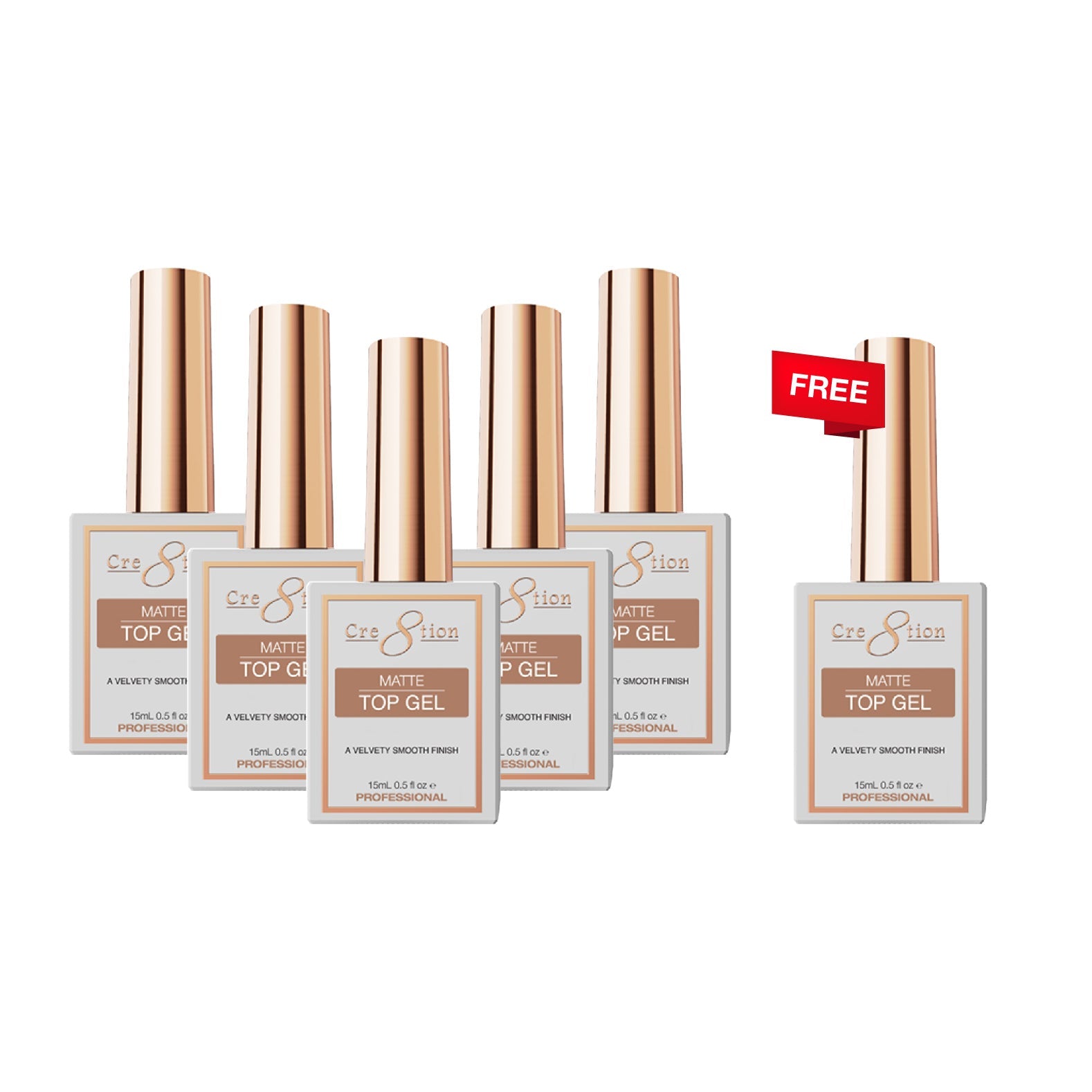[6 Pack Bonus] Cre8tion Super Matte Top Coat No Wipe 0.5oz (Compare - Buy 5 Get 1 Free)
