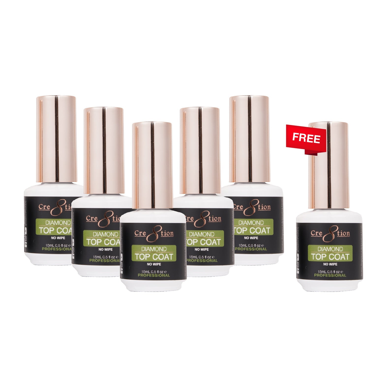 [6 Pack Bonus] Cre8tion Diamond Soak Off Gel No Wipe Top Coat 0.5oz (Compare - Buy 5 Get 1 Free)