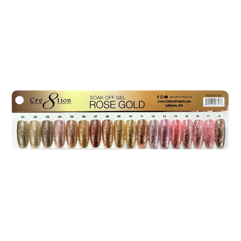 Cre8tion Rose Gold Gel 0.5oz - Full Set 18 colors w/ 3 Top Diamond 0.5oz & 1 Color Chart