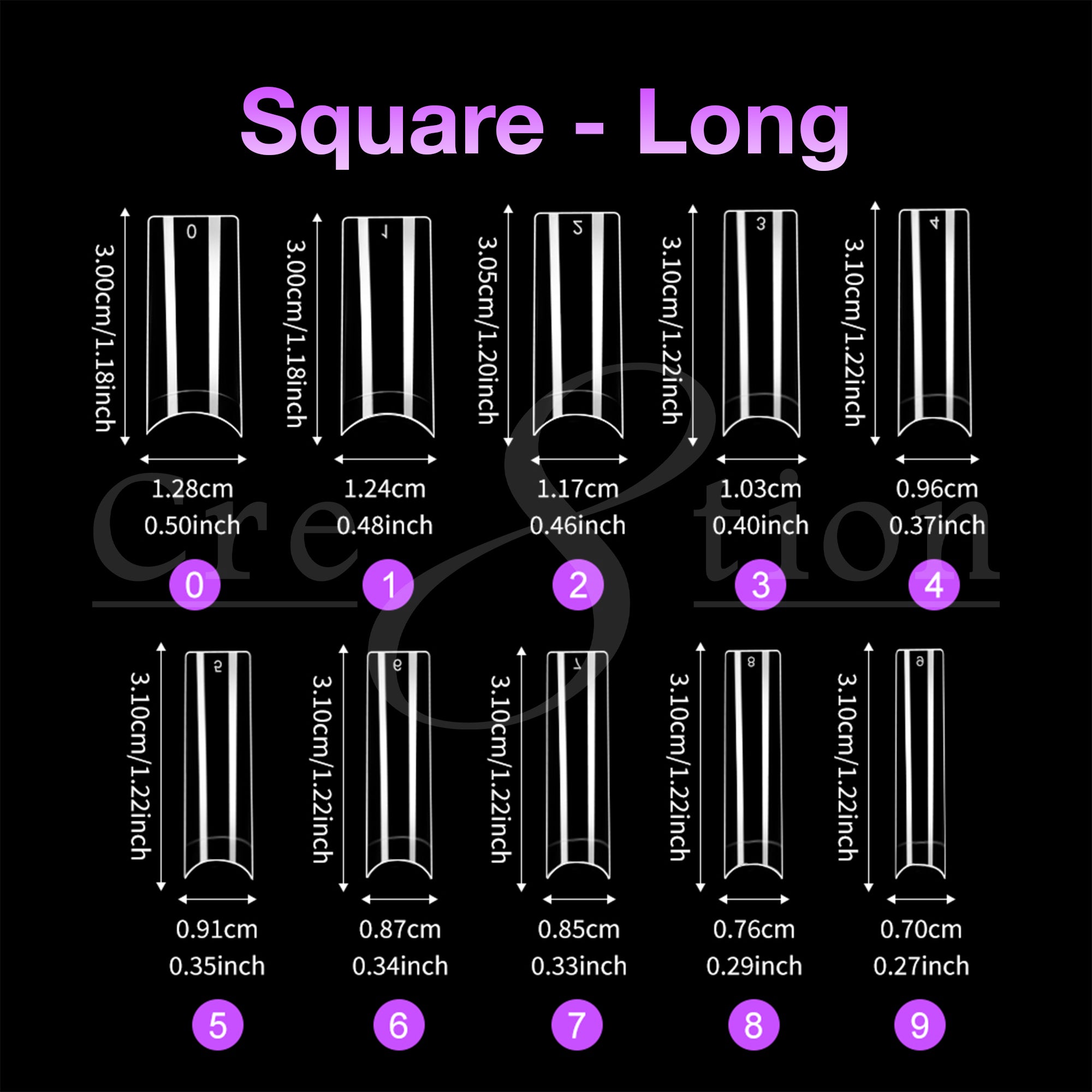 Cre8tion Special Shape Tip Square Clear - Long