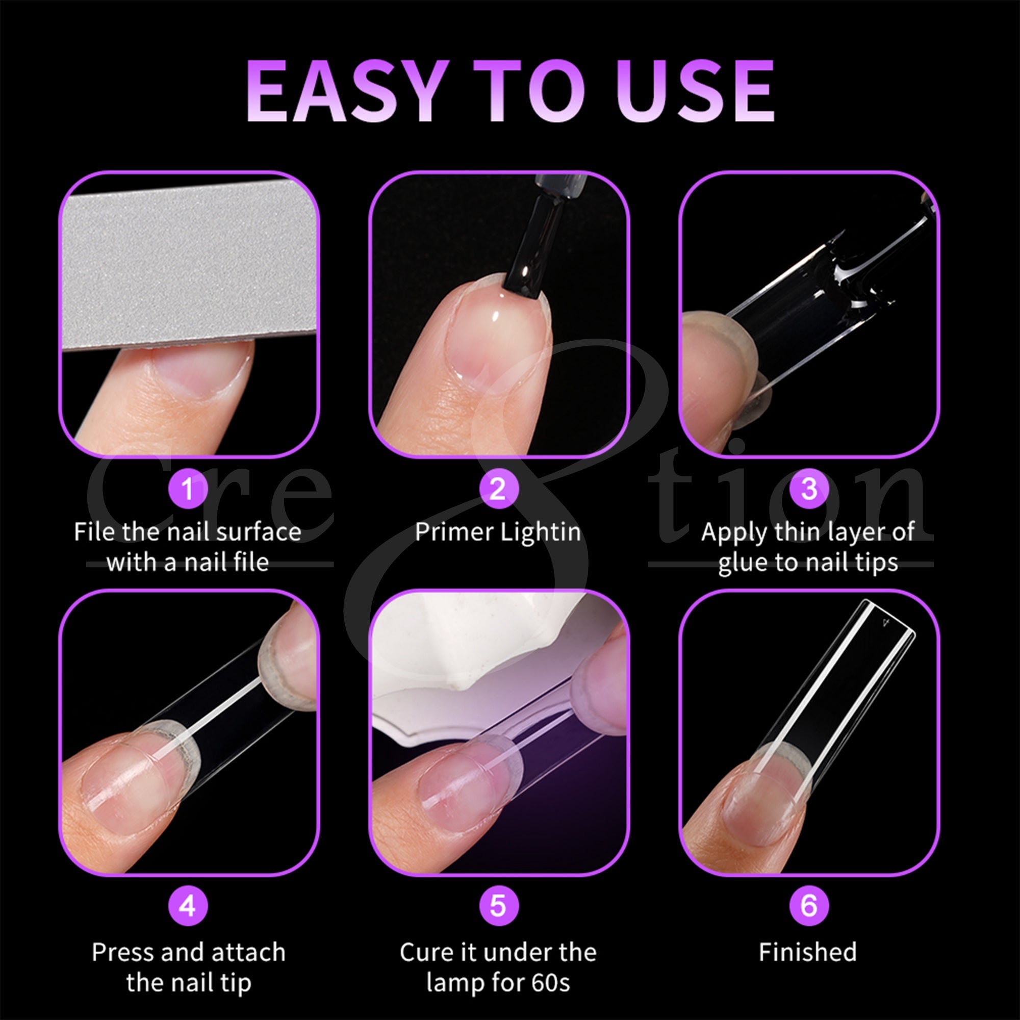 Cre8tion Special Shape Tip Square Clear - Long