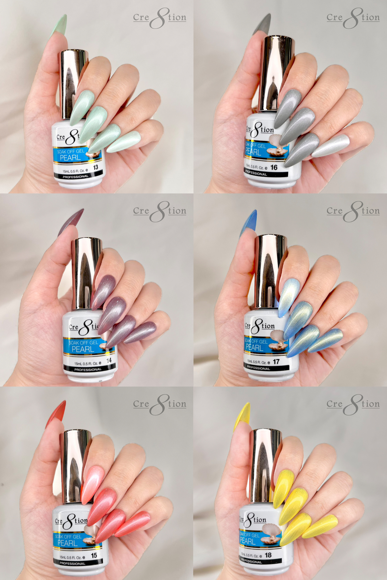 Cre8tion Pearl Gel 0.5oz - Full Set 18 colors w/ 1 Color Chart