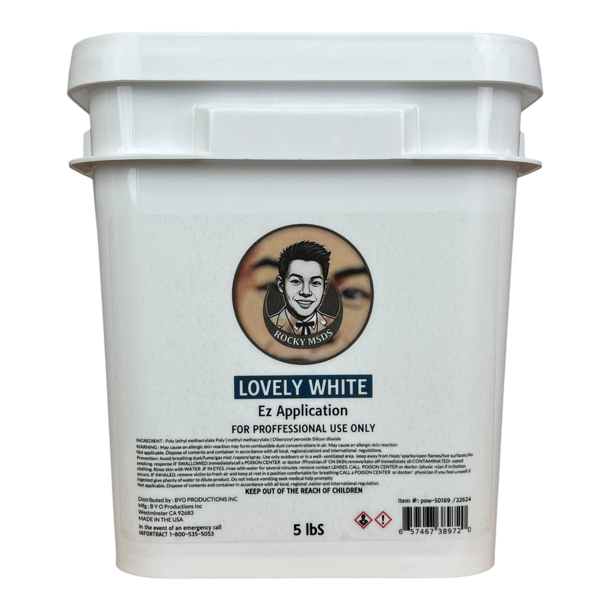 Rocky MSDS Lovely White Nail Powder 5lbs [Buy 1 Free 1 Base & 1 Top Rocky TPO HEMA Free]