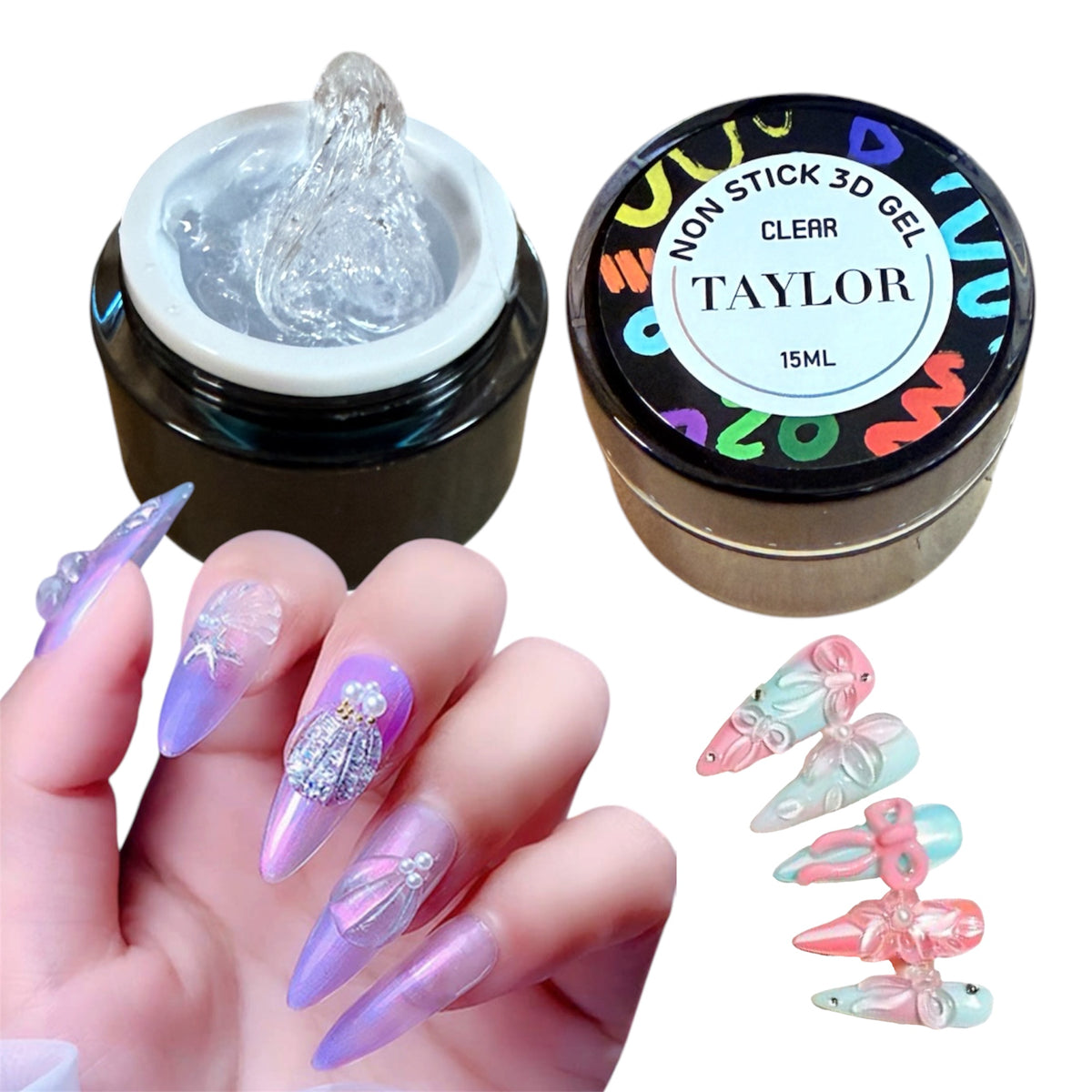 TAYLOR 3D GEL NAIL ART CLEAR NON- STICKY HAND GELS FOR NAIL ART U V LED