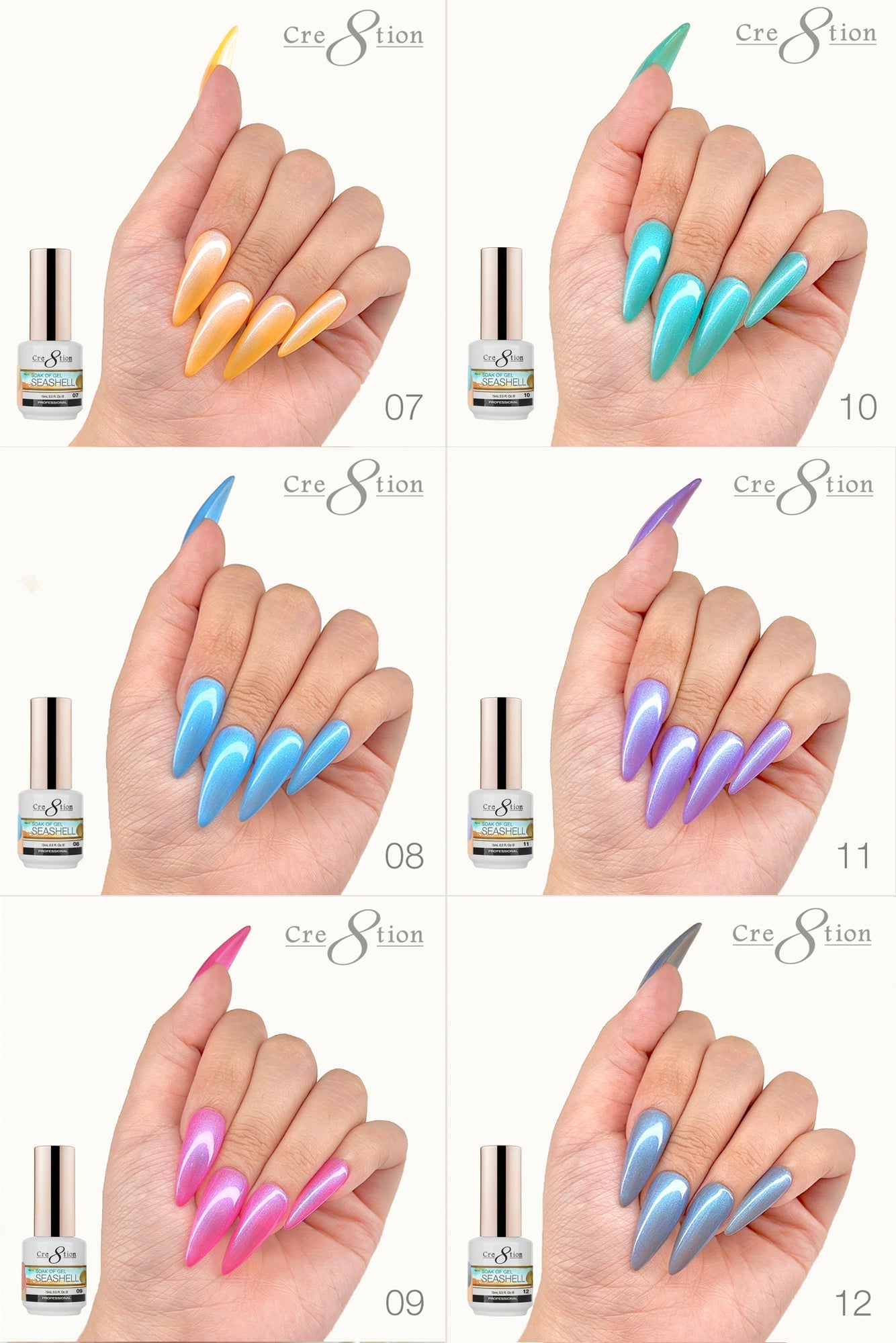 Cre8tion SeaShell Gel 0.5oz - Full Set 18 colors w/ 3 Top Diamond 0.5oz & 1 Color Chart