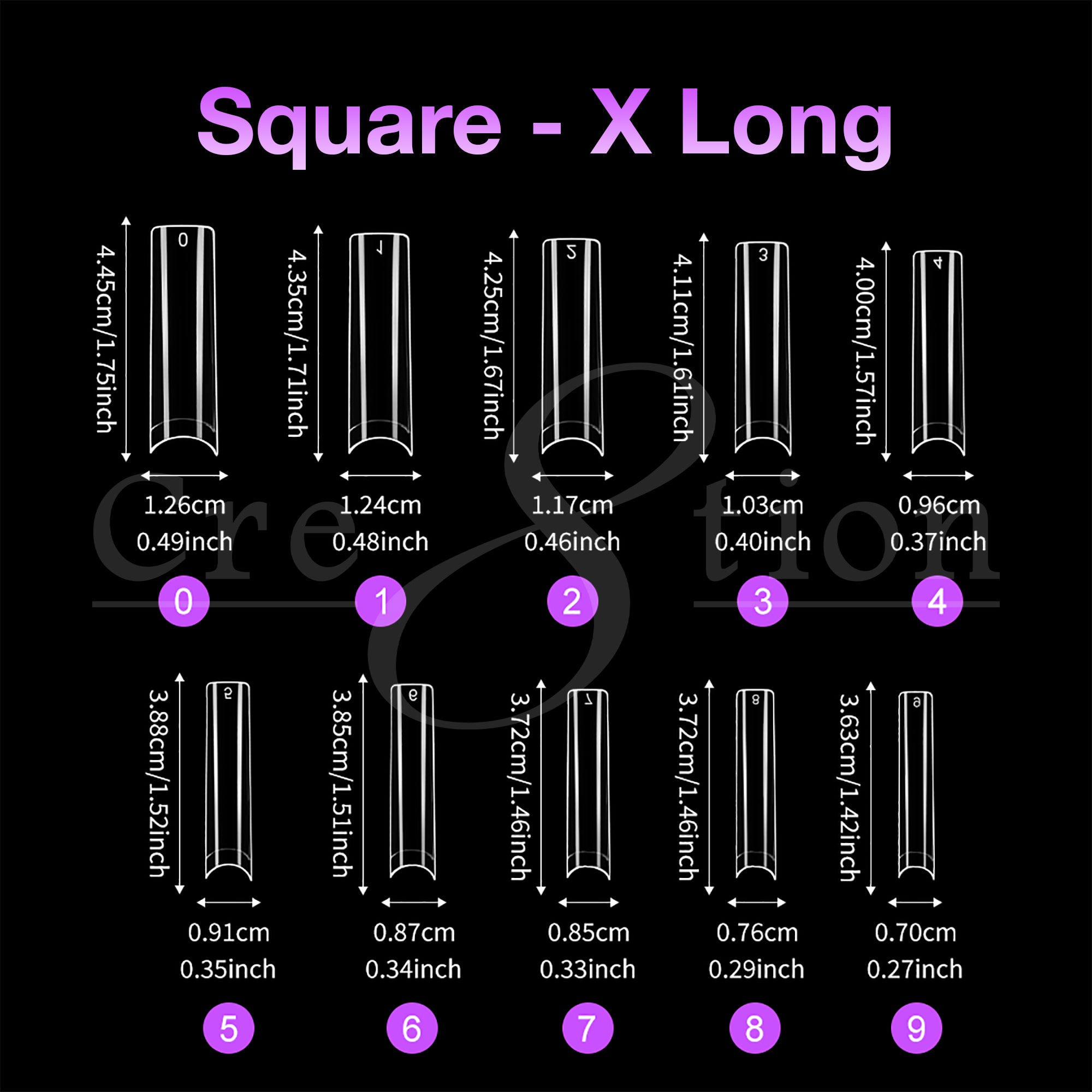 Cre8tion Special Shape Tip Square Clear - Extra Long