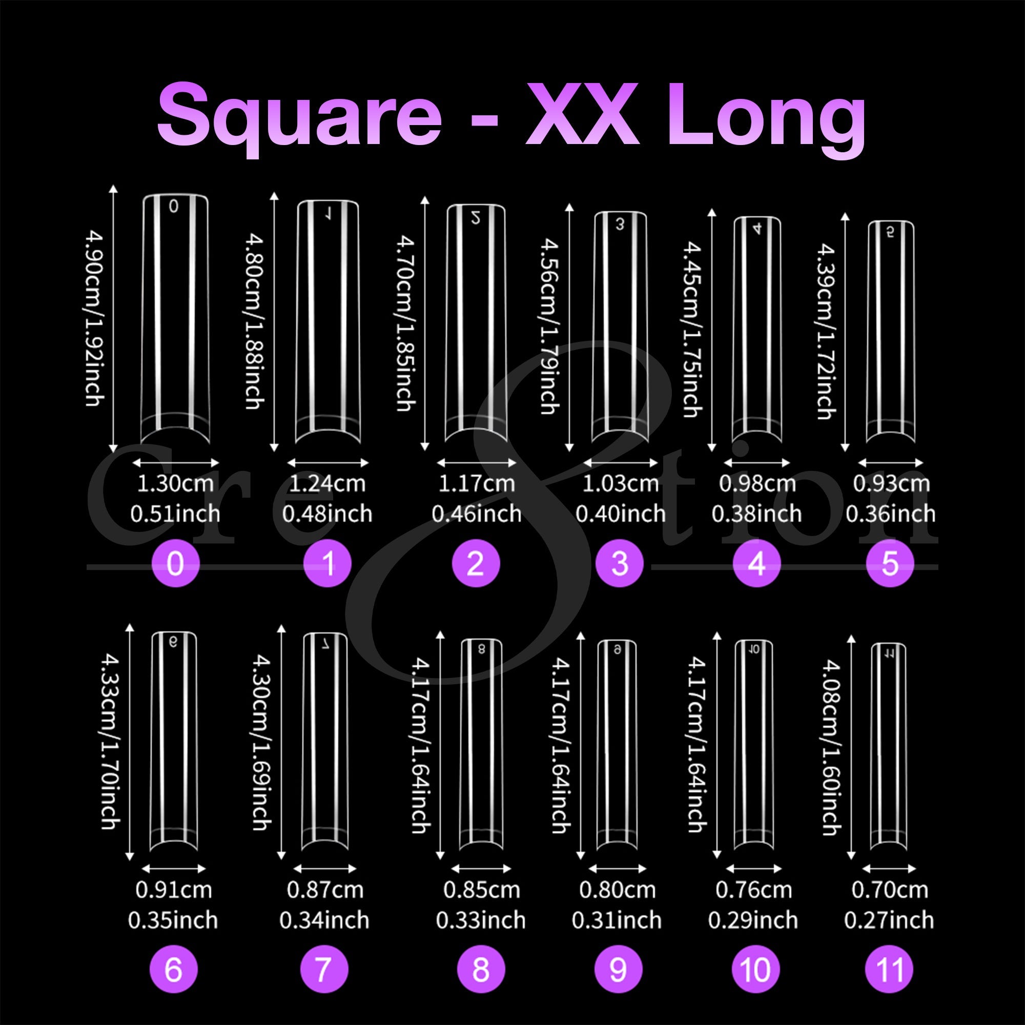 Cre8tion Special Shape Tip Square Clear - Extra Extra Long