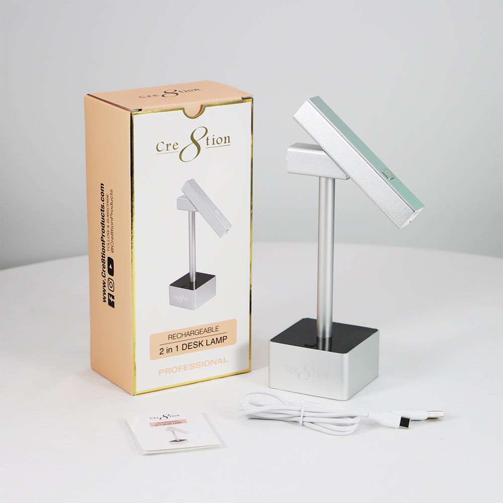Cre8tion Portable Rechargeable 2in1 UV/LED Desk Lamp - Silver 15W