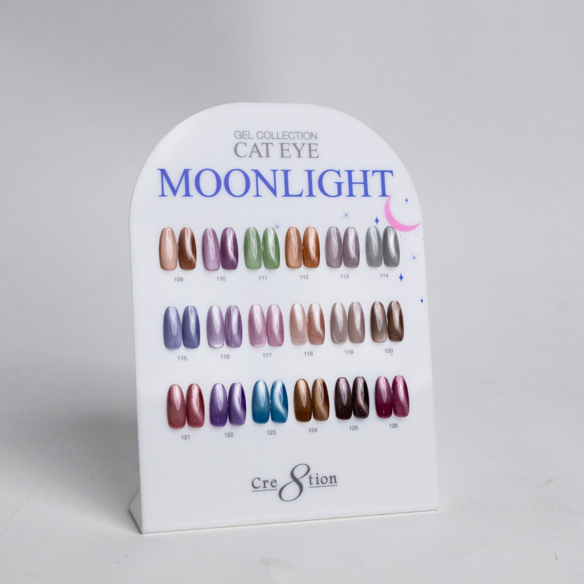 Cre8tion Cat Eye Gel 0.5oz - Moonlight Collection - 18 colors (#109-#126) w/ 1 Round Shape Magnet, 1 Magnet Duo & 1 Color Chart