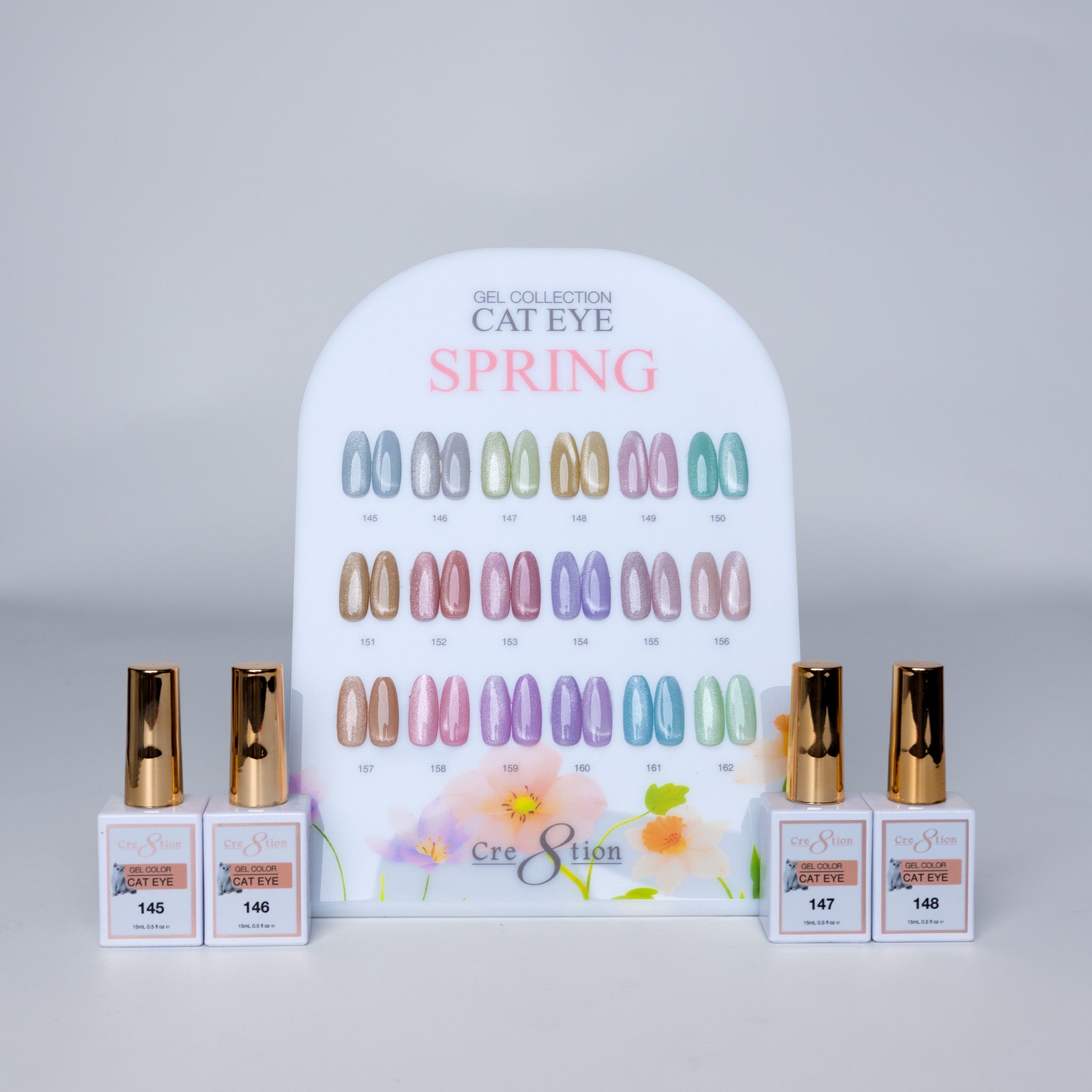 Cre8tion Cat Eye Gel 0.5oz - Spring Collection - 18 colors (#145 - #162) w/ 1 Round Shape Magnet, 1 Magnet Duo & 1 Color Chart