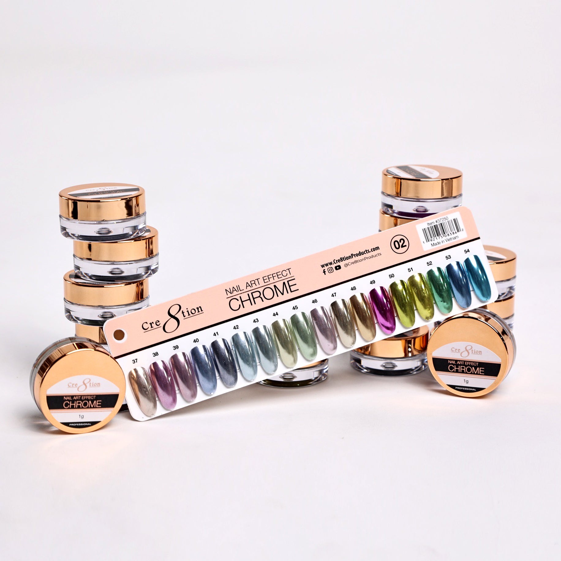 Cre8tion Chrome Nail Art Effect 1g - Full set 18 Colors (#37 - #54) w/ 1 Chrome Base & 1 Chrome Top 0.5oz