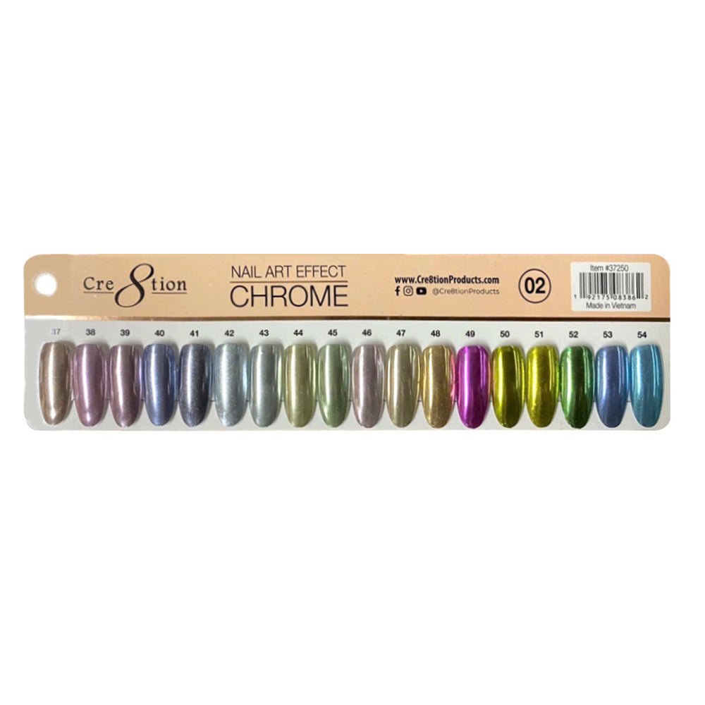 Cre8tion Chrome Nail Art Effect 1g - Full set 18 Colors (#37 - #54) w/ 1 Chrome Base & 1 Chrome Top 0.5oz