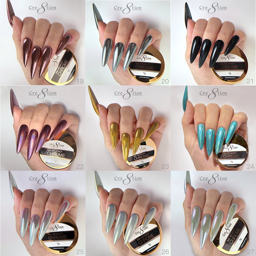Cre8tion Chrome Nail Art Effect 1g - Full set 72 Colors