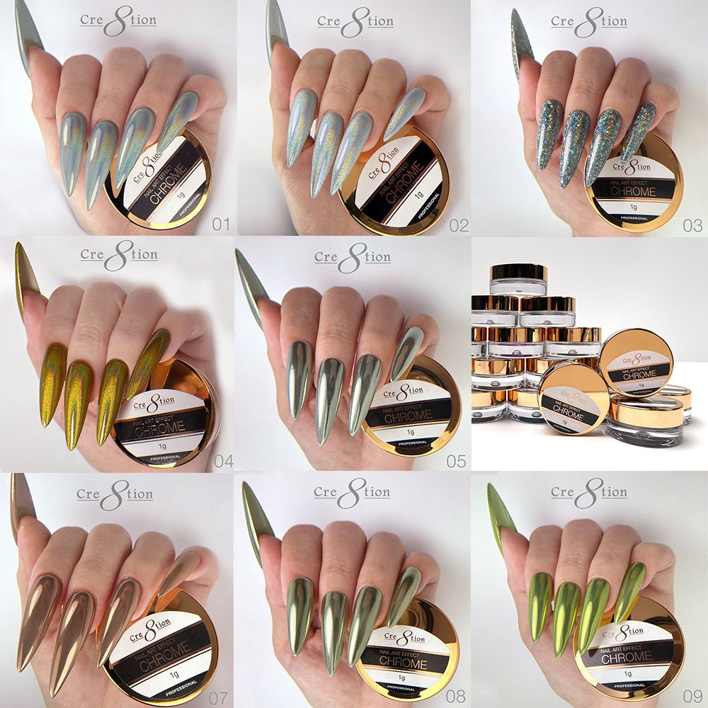 Cre8tion Chrome Nail Art Effect 1g - Full set 72 Colors