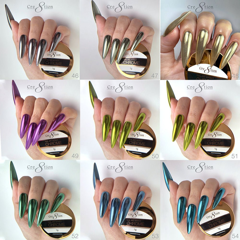 Cre8tion Chrome Nail Art Effect 1g - Full set 72 Colors
