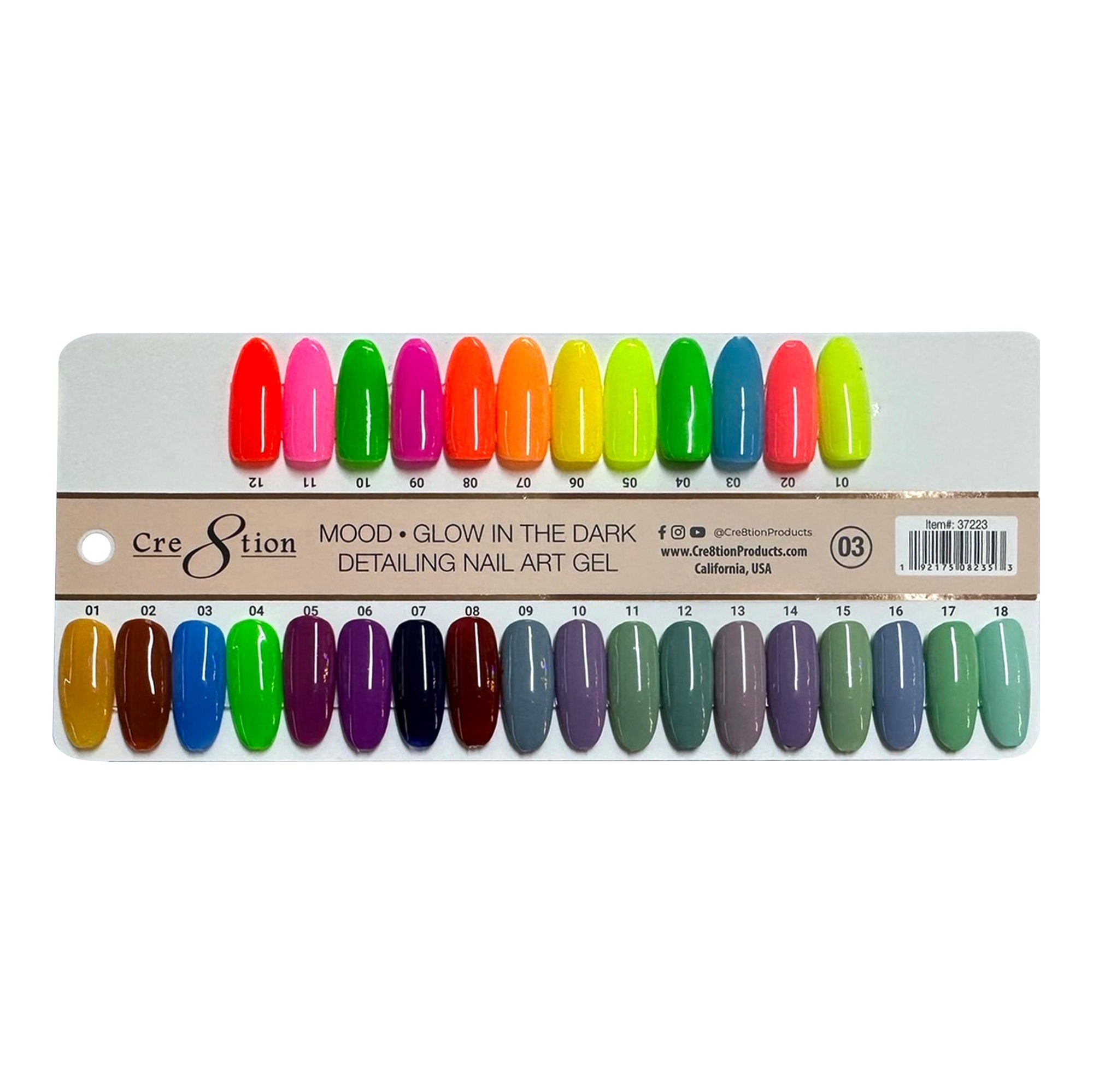 Cre8tion Color Chart - Detailing Nail Art Gel