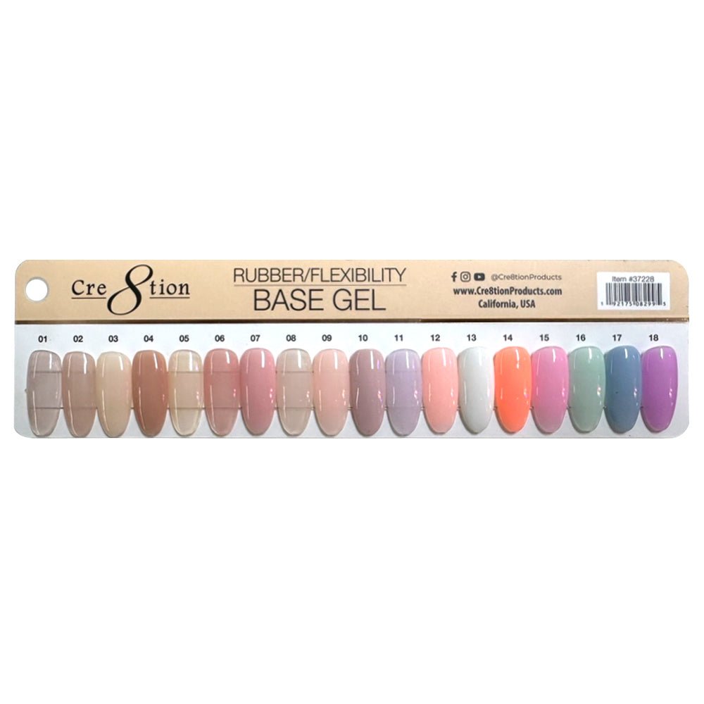 Cre8tion Color Chart  - Rubber Base/Biab Gel Collection 18 Colors