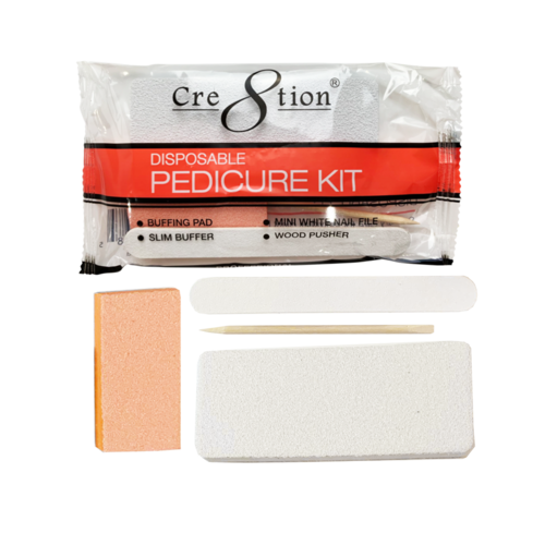 Cre8tion Disposable Kit D Pedicure : 1 Buffing Pad, 1 Slim Buffer, 1 Mini White Nail File, 1 Wood Pusher