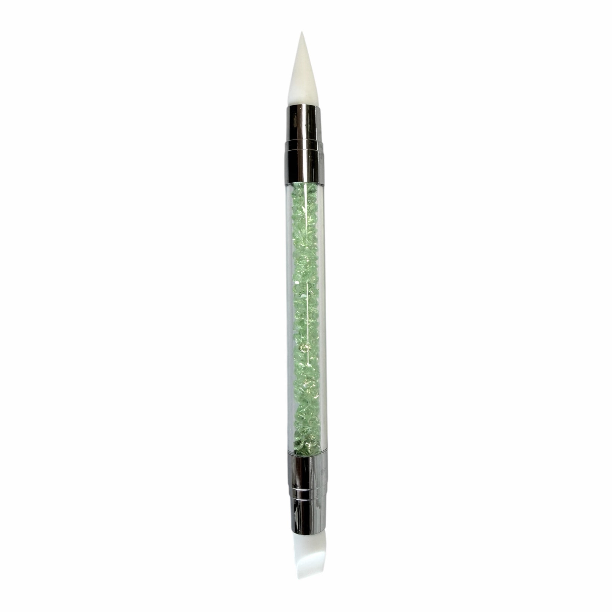 My Store dual-ended silicone nail art sculpting tool with a transparent crystal-filled handle and silver ferrules.