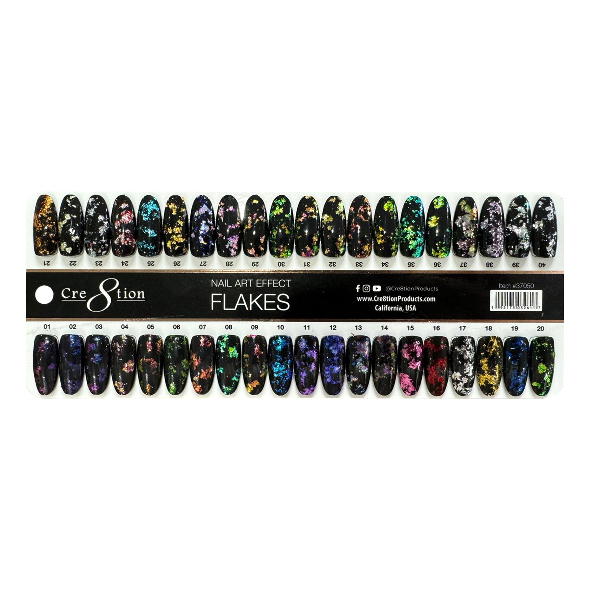 Cre8tion Chameleon Flakes Nail Art Effect 0.5g - Full set 40 colors w/ 6 Top Diamond 0.5oz & 1 Set Color Chart